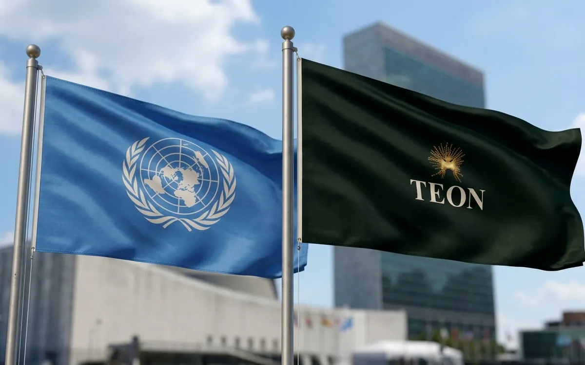 The flag of the United Nations beside the flag of The Embassy of Nature